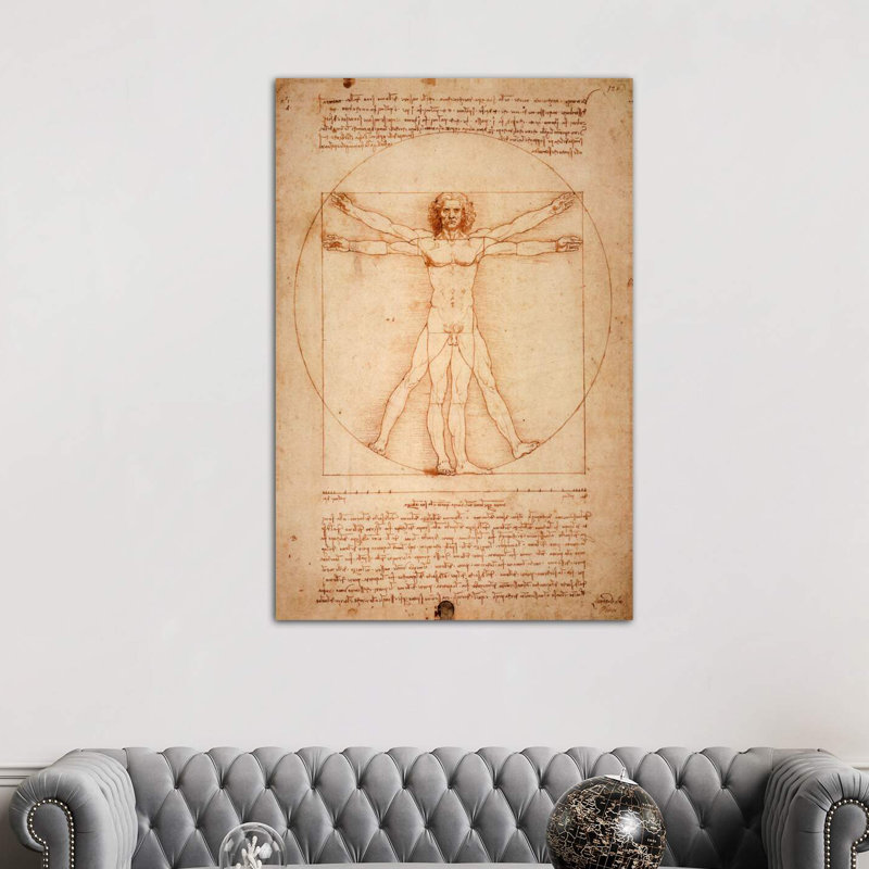 Vitruvian Man by Leonardo Da Vinci - Painting on Canvas, 152.5 cm H x 101.5 cm W, Wrapped Canvas