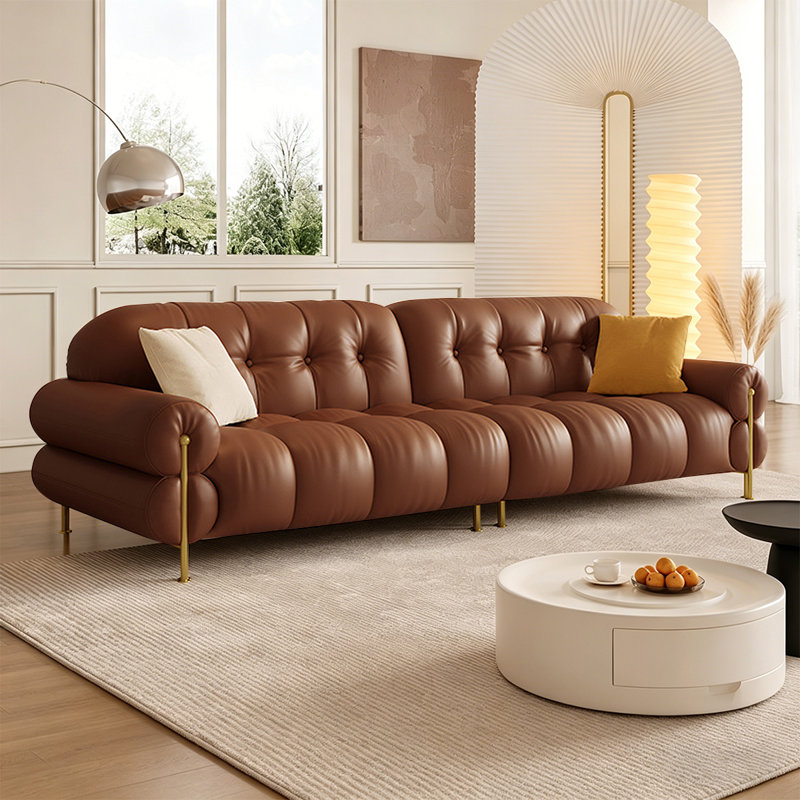 Canapé modulaire en similicuir caramel, Caramel, 34.25" H x 110.24" W x 39.37" D