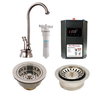 Distributeur d'eau chaude et froide à 2 poignées 10 po Docalorah avec réservoir de chaleur, filtre, bonde et garniture d'élimination