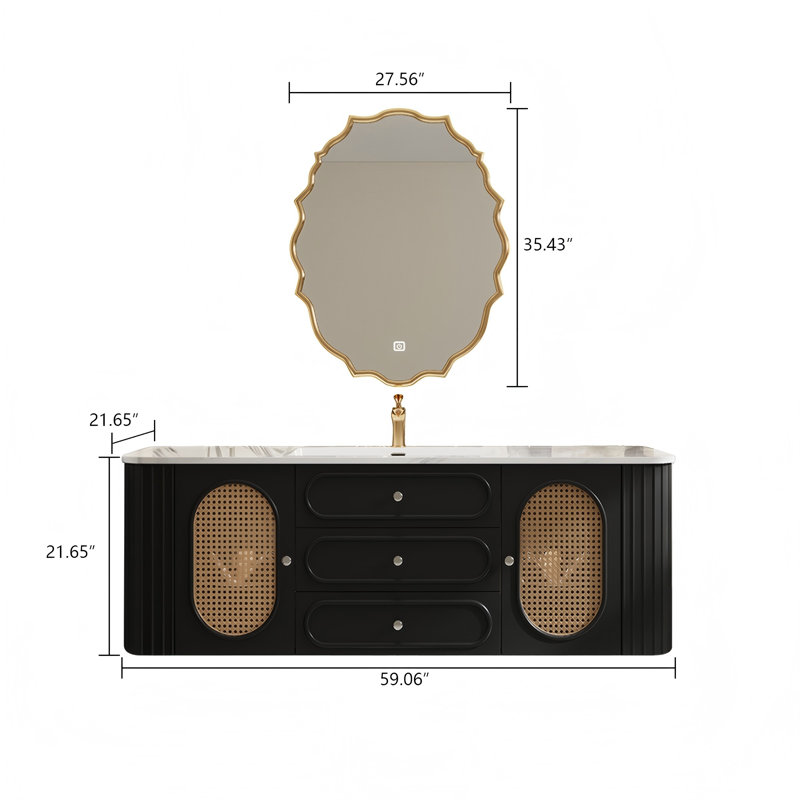 Ensemble de meuble-lavabo mural 59 pi, Noir, 59"