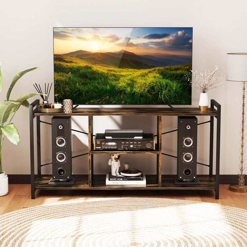 3-tier Tv Stand For 55" Tvs With 4 Open Shelves Heavy-duty Metal Frame For Bedroom