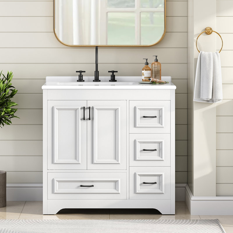 Modern Single Bathroom Vanity with Ceramic Top, Drawers and Cabinet
