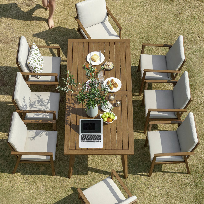 SeeHill Aluminum Outdoor Dining Table All-Weather Patio Table with 2.2" Umbrella Hole, Adjustable Height, Rust-Proof for Garden, Poolside, Patio, Brown