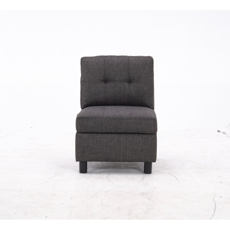 Alexent Upholstered Ottoman, Dark Gray Polyester Blend