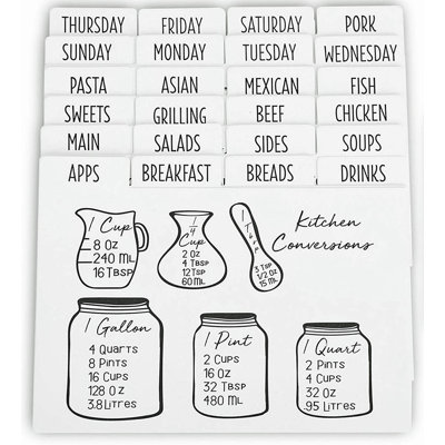 Diviseurs de carte de recettes Outshine Premium 4X6 avec onglets (ensemble de 24) | Diviseurs de boîte à recettes en papier cartonné épais | Comprend 28 étiquettes adhésives et des conseils de cuisson imprimés | Meilleur cadeau de cuisine