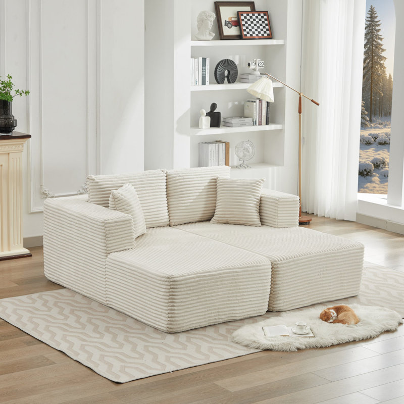 106" Corduroy Cloud Sectional Couch, Beige Corduroy