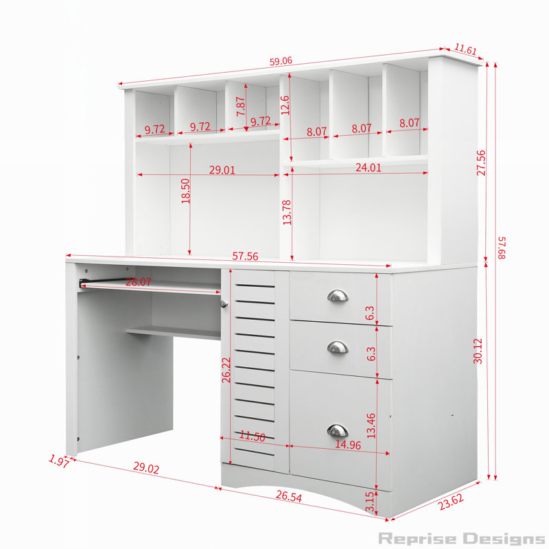 Bureau d'ordinateur à domicile avec huche, Blanc