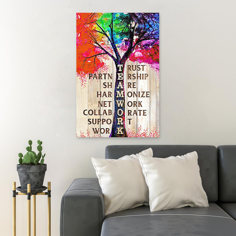 A Colorful Tree - Teamwork - 1 pièce, impression sur toile tendue, H 14 po x l 11 po x P 2 po