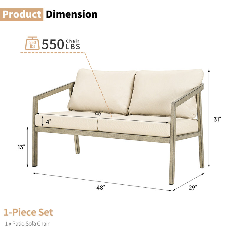 Causeuse d'extérieur en aluminium avec coussins Grey Oak, Beige, Chêne gris
