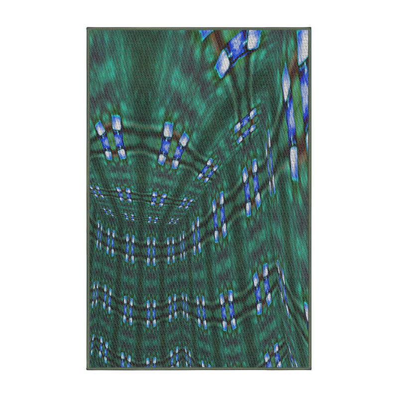Tapis vert/jaune à motifs, Rectangle 2 pi x 3 pi