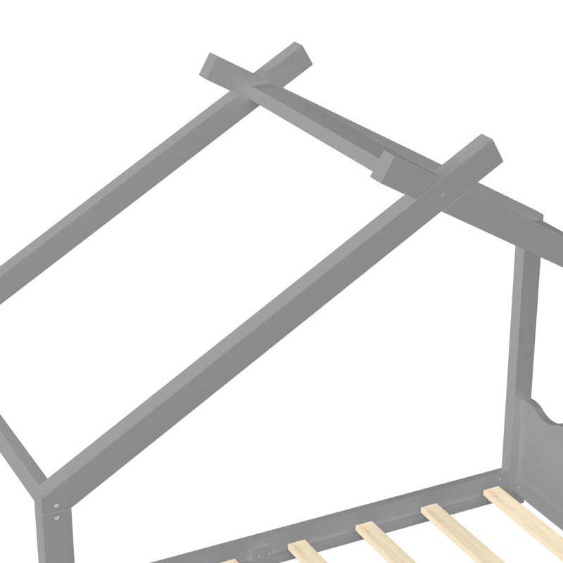 Lit simple au sol avec lattes de soutien, cadre de lit en bois massif pour enfants, sans sommier ni structure d'ouverture, gris