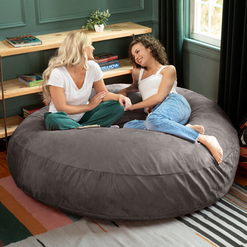 6 Foot Giant Bean Bag Sofa, Charcoal Microsuede