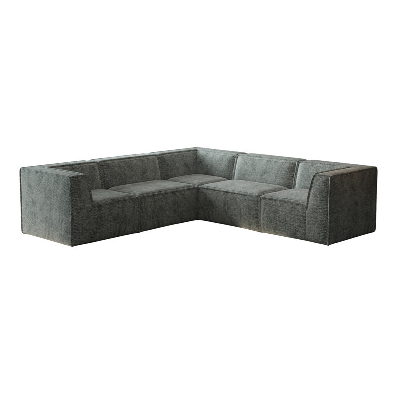 Karr 5-Seater L-Shape Boneless Compression Modular Sofa, Green Chenille