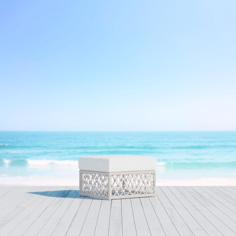 Amelia Outdoor Ottoman with Cushion, Matte White Frame/Cloud Cushion