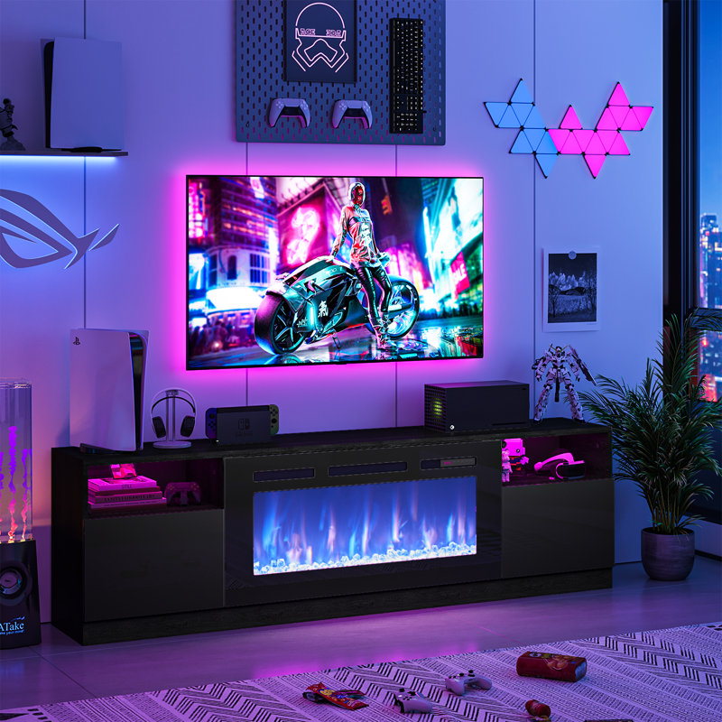 70" Fireplace Tv Stand With 36" Electric Fireplace, Led Lighted Entertainment Center, Media Console Table, Storage Cabinet For Tvs Up To 80"