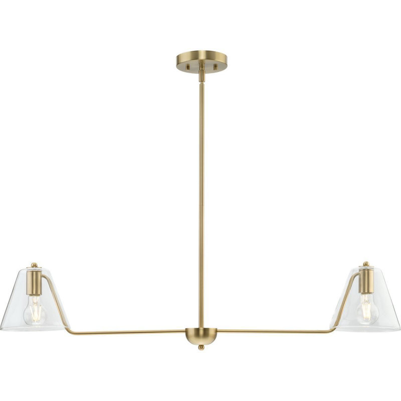 Avec luminaire suspendu linéaire contemporain en or brossé 2 lumières Avec 40 po, Deux lumières, Or brossé