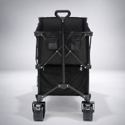 Chariot pliable à deux étages, capacité de 400 L, roues tout-terrain, robuste, idéal pour le camping et les courses.