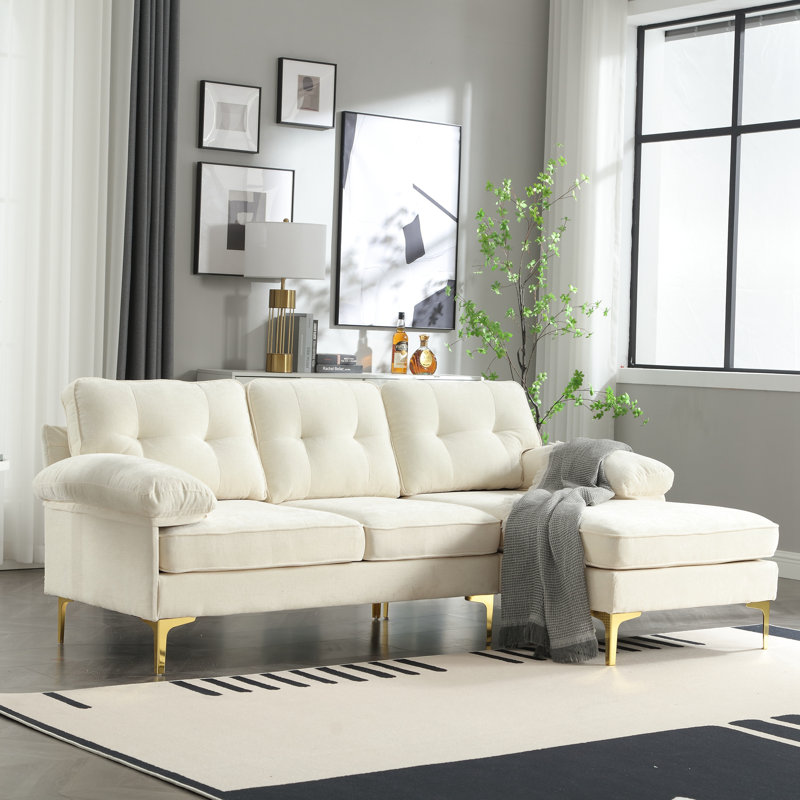 Sectional Sofa, Beige Chenille