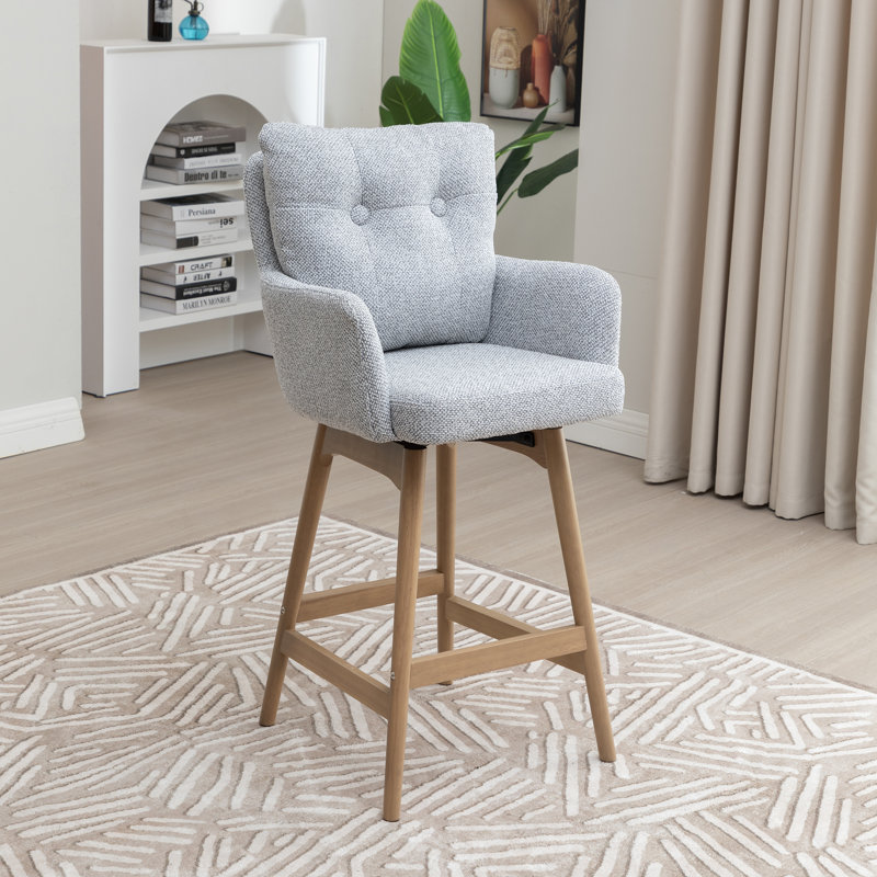 Swivel Upholstered Counter Stool with Solid Wood Frame, Grey