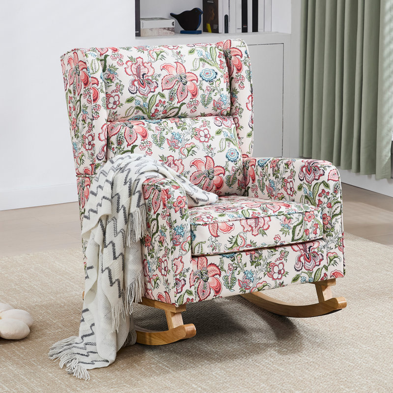 Chaise berçante en bois massif, Rose