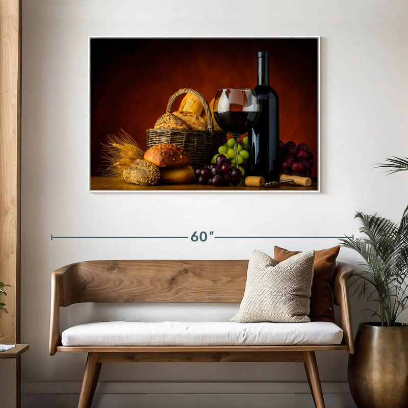 Wine And Bread, 46" X 31", Floating Frame White