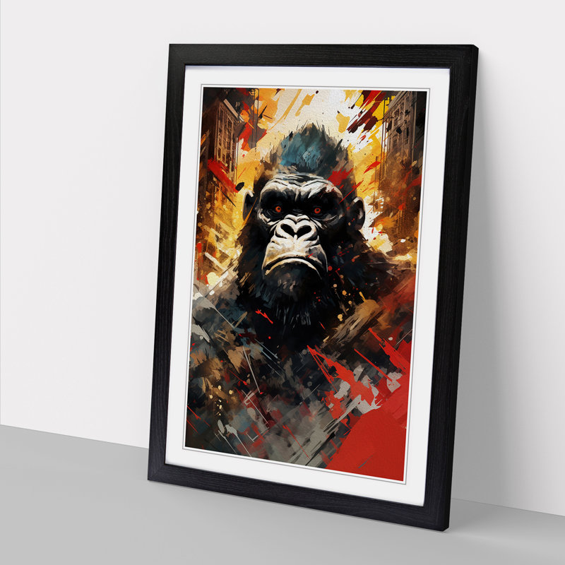 XYZ-FRM-V1223-3933 King Kong Dadaism - Single Picture Frame Print on Wood, 64cm H x 46cm W x 2cm D, Black Framed