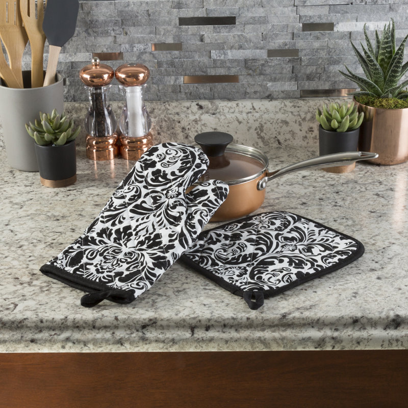 Ensemble de 2 pièces de cuisinier poignée et four à somptueux home damassé, Noir