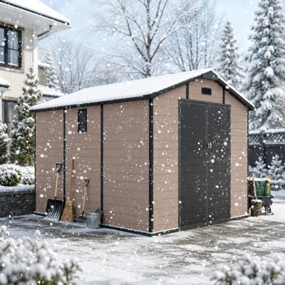 Remise de rangement extérieure en plastique 8 x 10 pi - Remise à outils verrouillable en résine avec fenêtre et plancher, champagne