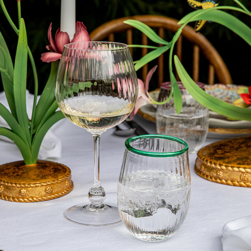 Nell Stemless Wine Glass, Clear/Watercress