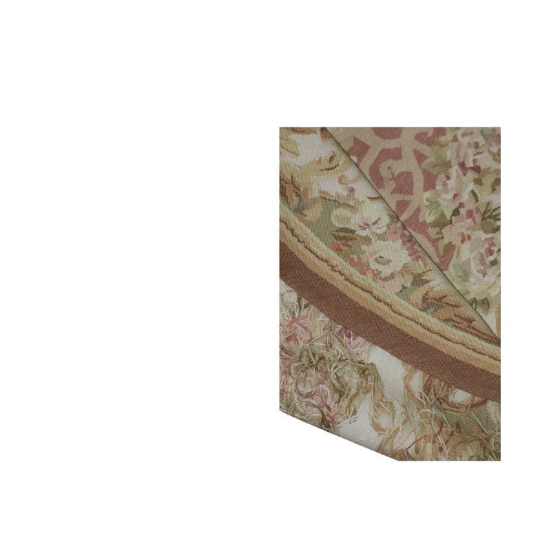Hand-Knotted High-Quality Rose and Ivory Round Area Rug