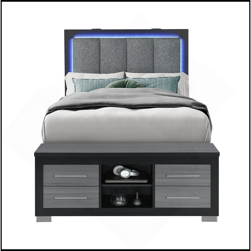 Lit double gris-noir MESSA, Noir/gris, Lit double