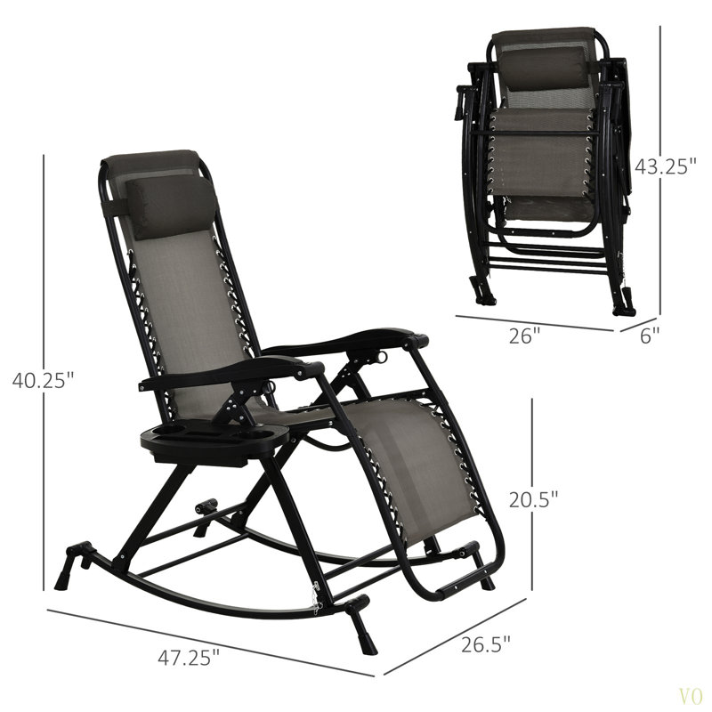 Outdoor Rocking Chairs, Foldable Reclining Anti Gravity Lounge Rocker W/ Pillow, Cup & Phone Holder, Combo Design W/ Folding Legs