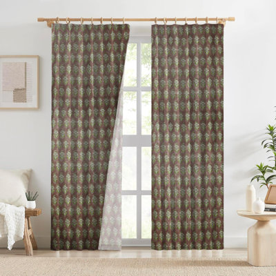 Floral Chocolate Brown Handmade Floral 2 Pleated Pinch Drape or Curtain for Summer Season, with 100% Blackout Fabric , for Farmhouse and Home Décor, Mor Mukut