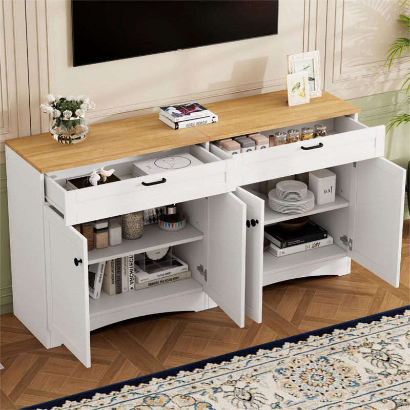 Mid-Century Buffet Cabinet with Rustic Handles, White