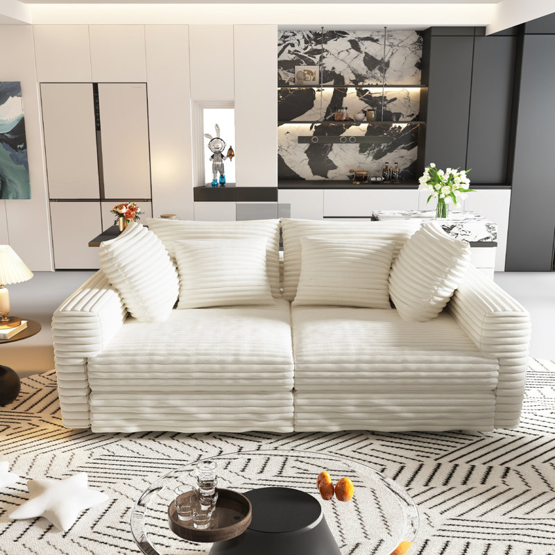 102,4 po beige à 4 places avec velours côtelé doux, support à ressort mobile, convertible en fauteuil de détente facile à installer