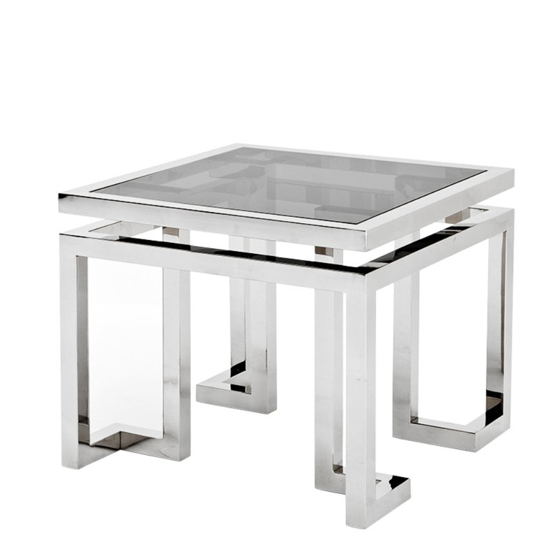 Palmer Glass End Table, Smoke/Polished Stainless Steel