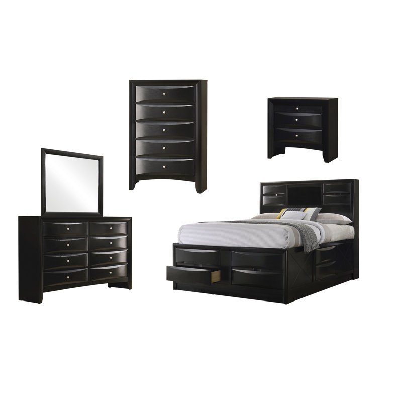 Aslan Black 5-Piece Storage Bedroom Set