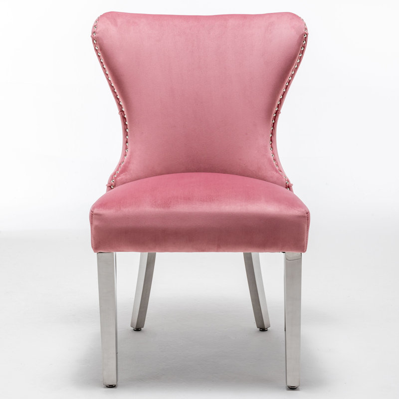 Sewell 45cm H Tufted Velvet Upholstered Wing Back Side Chair, Pink