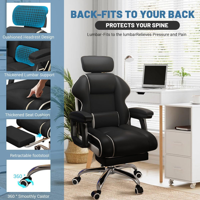HDHNBA High Back Height Adjustable Swivel Ergonomic Office Chair With Extra Wide Cushion, Black