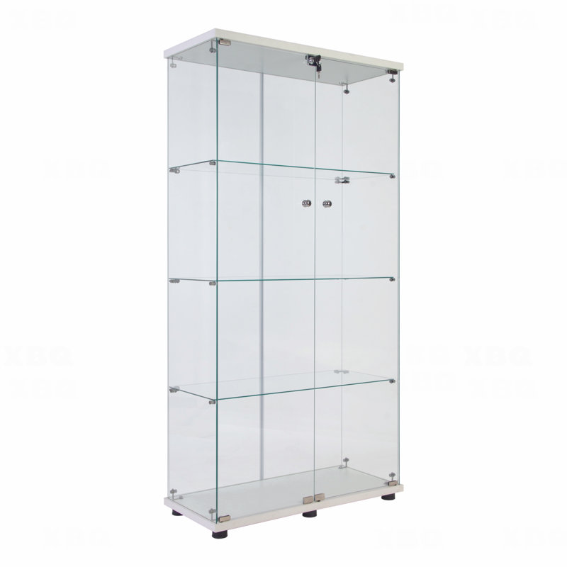 Armoire vitrée à deux portes avec 4 tablettes, Blanc