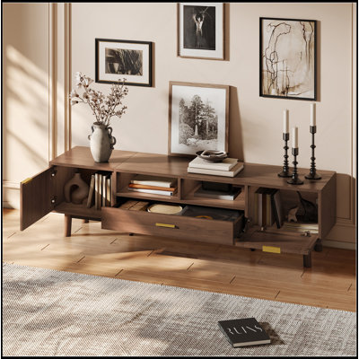 Wood Fashionable TV Stand for 75" TVs, TV Cabinet with Soft-Closing Door and Drop-Down Door Cabinet, Modern TV Consoles for Living Room, Bedroom