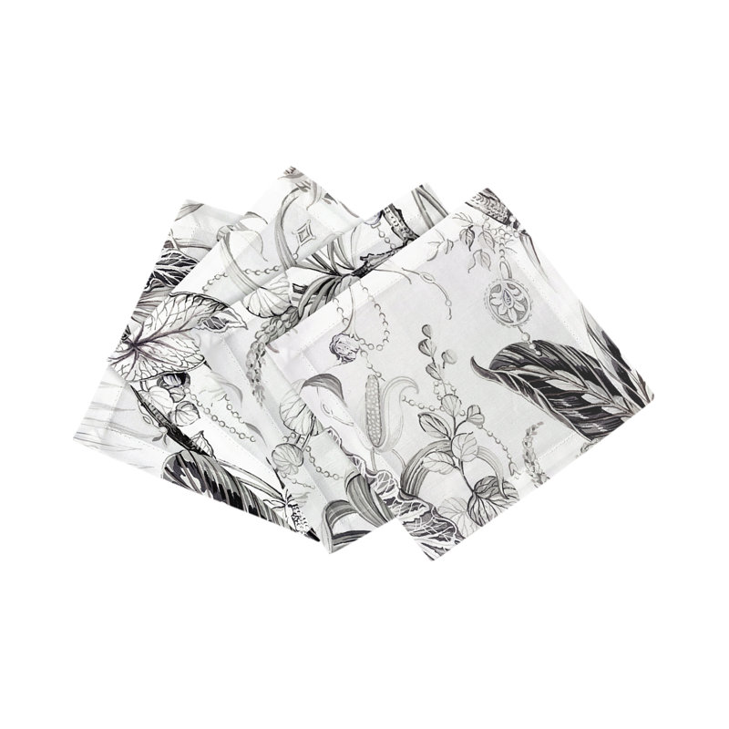 Amazonia Hemstitch Cocktail 6" Linen/Cotton Napkin, Dovecote Black White