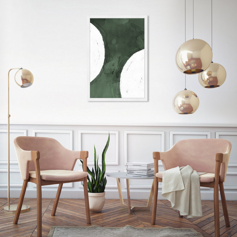 "Green Moon" by Oliver Gal Abstract Floater Framed Canvas Painting Print , White, 32" H x 22" W x 0.5" D