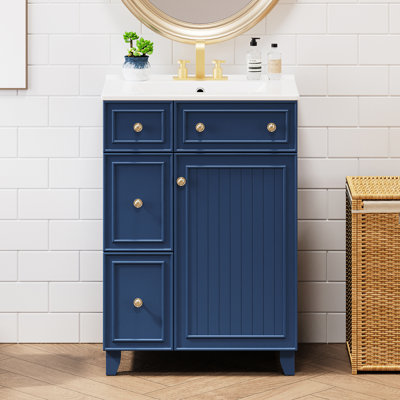 Meuble-lavabo de salle de bain avec lavabo en céramique 24 po - charnières de porte à fermeture en douceur, construction fonctionnelle, teinture