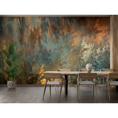 Teal & Rust Abstract Wall Mural