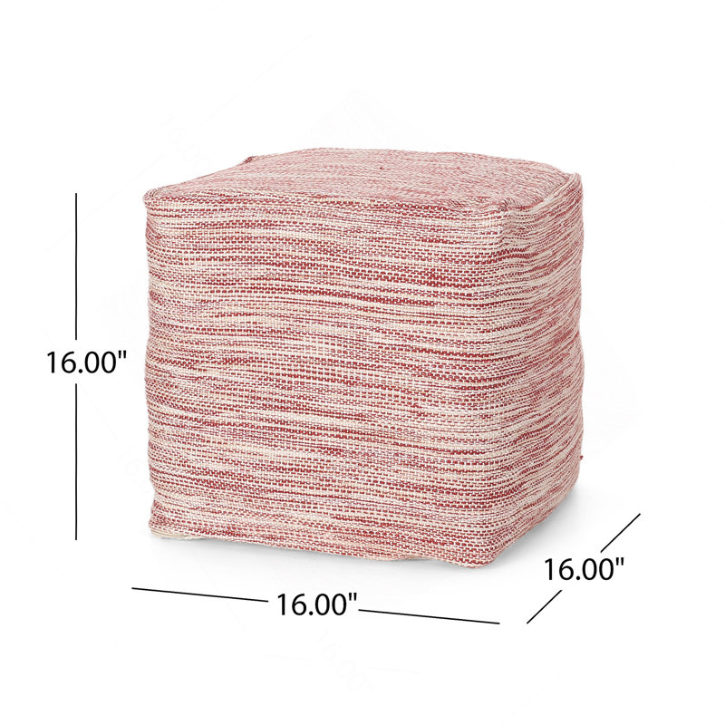 Pouf carré en coton, rouge et blanc