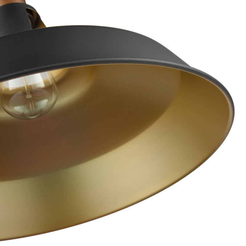 Luminaire suspendu en forme de dôme à 1 lumière Glenover, Noir / Laiton, H 9,84 po x l 15,35 po x P 15,35 po