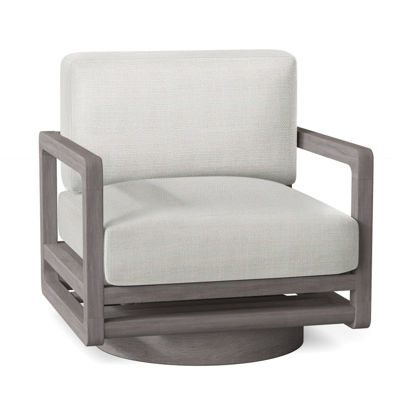 Tanah Teak Swivel Patio Chair with Cushions, White Linen 6016-000