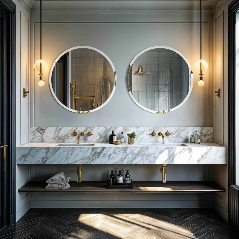 Rithi Round Flat Wall Mirror, 90 cm H x 90 cm W