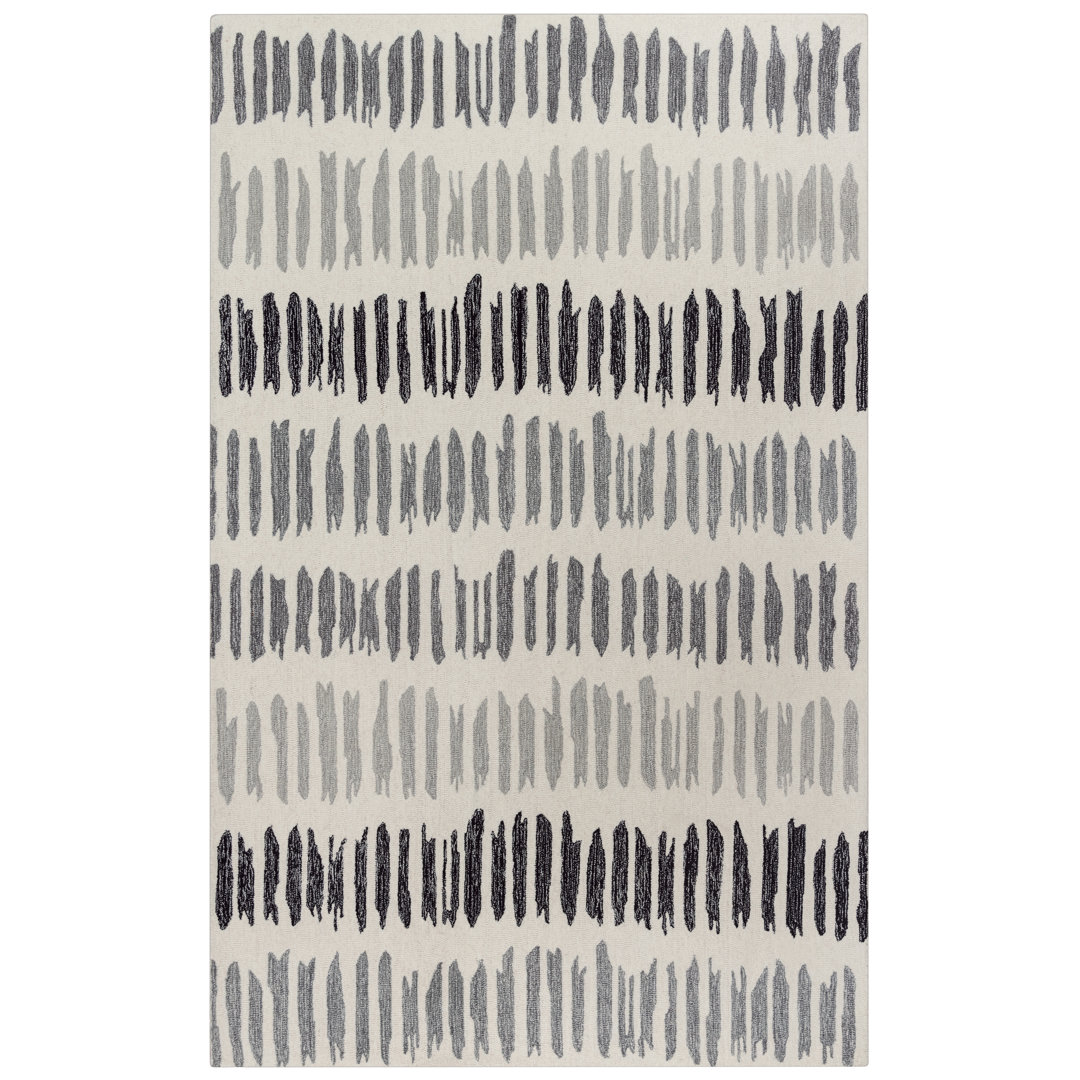 Striped Handmade Tufted Wool Ivory/Gray Area Rug Foundry Select Rug